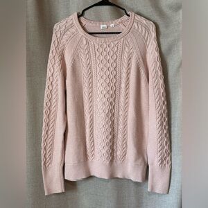 Gap•long sleeve crew neck cable knit sweater•women’s XL•100% cotton•baby pink